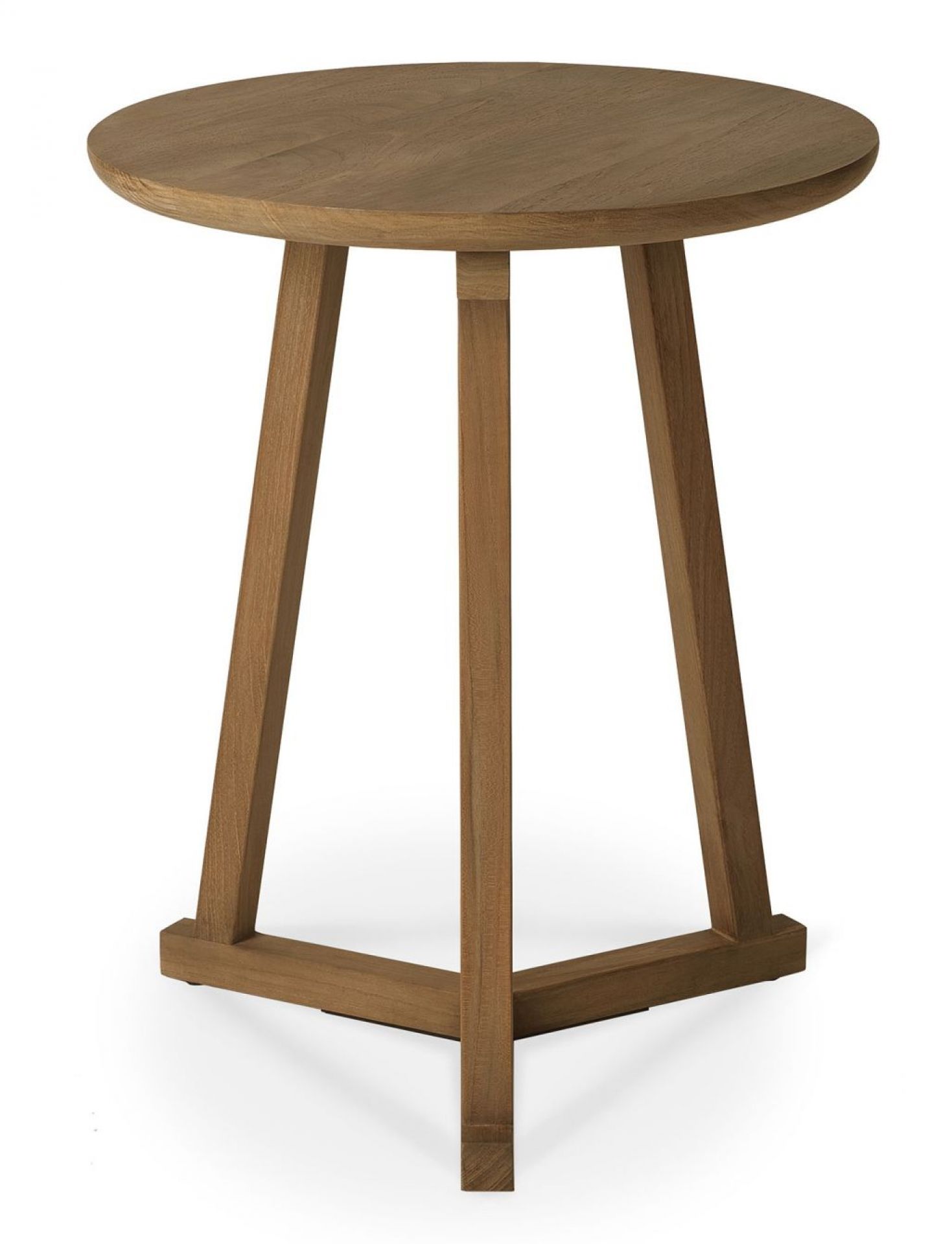 Ethnicraft Tripod Beistelltisch aus Teakholz, runder Holztisch mit drei Beinen für Wohnzimmer und Lounge.