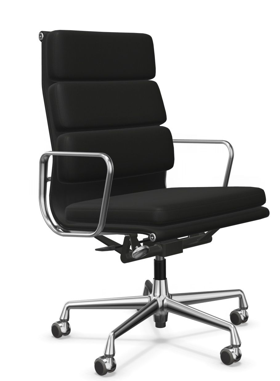 Soft Pad Chair EA219 / EA 219 Dossier haut , ROTATIF, CUIR PREMIUM F NERO AVEC LIGNE DE CONTRASTE, BASE CHROME Vitra OFFRE SPECIALE
