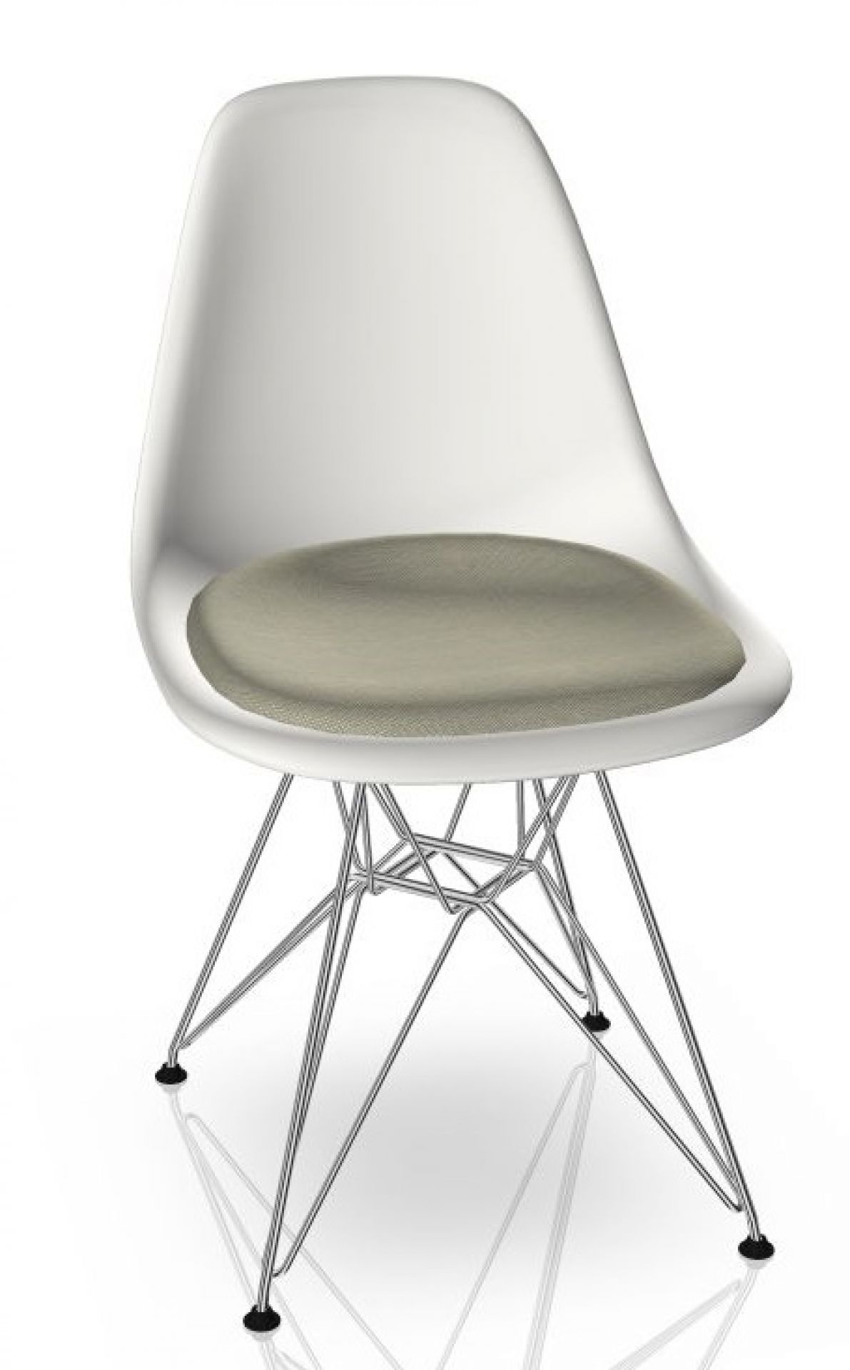 Eames Plastic Side Chair DSR Chaise avec Coussin Vitra Chrome - Hopsack warmgrey/ivory, Blanc
