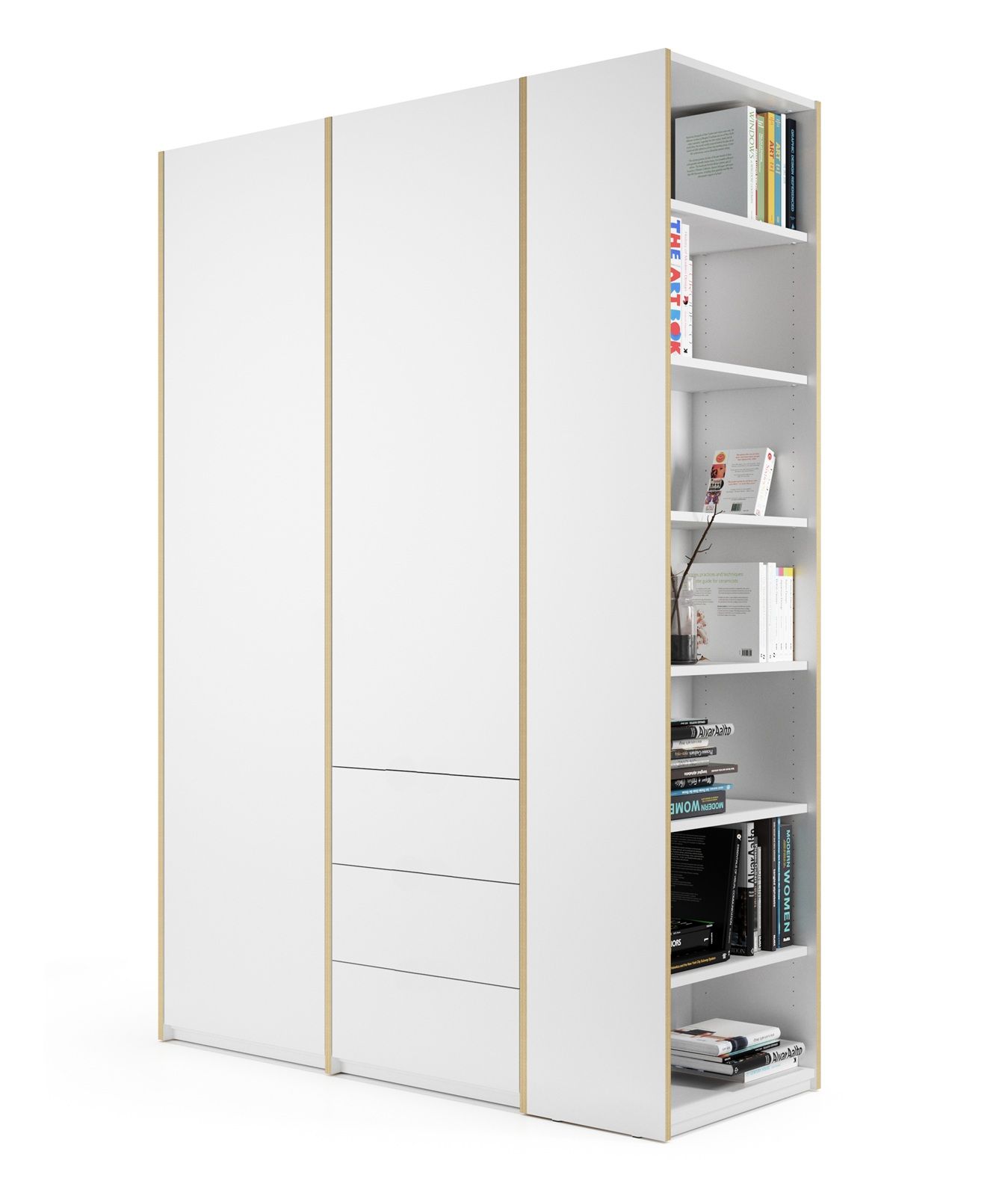 Armoire MODULAR PLUS Combinaison avec étagère annexe à droite et 3 tiroirs Müller Möbelwerkstätten