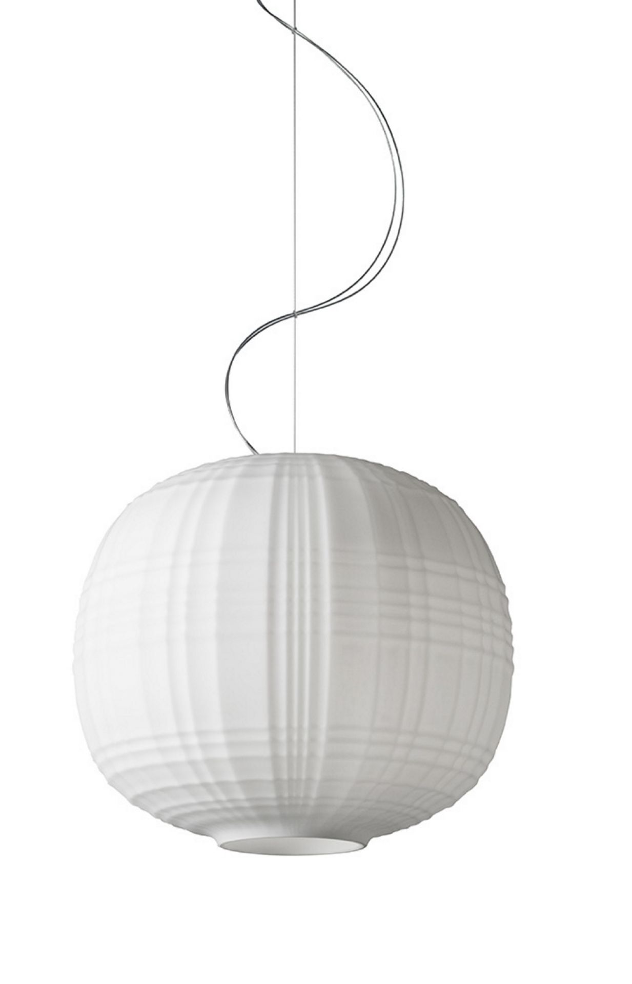Weiße Foscarini Tartan Pendelleuchte mit Textur und filigraner Aufhängung, moderne Wohnraumbeleuchtung.