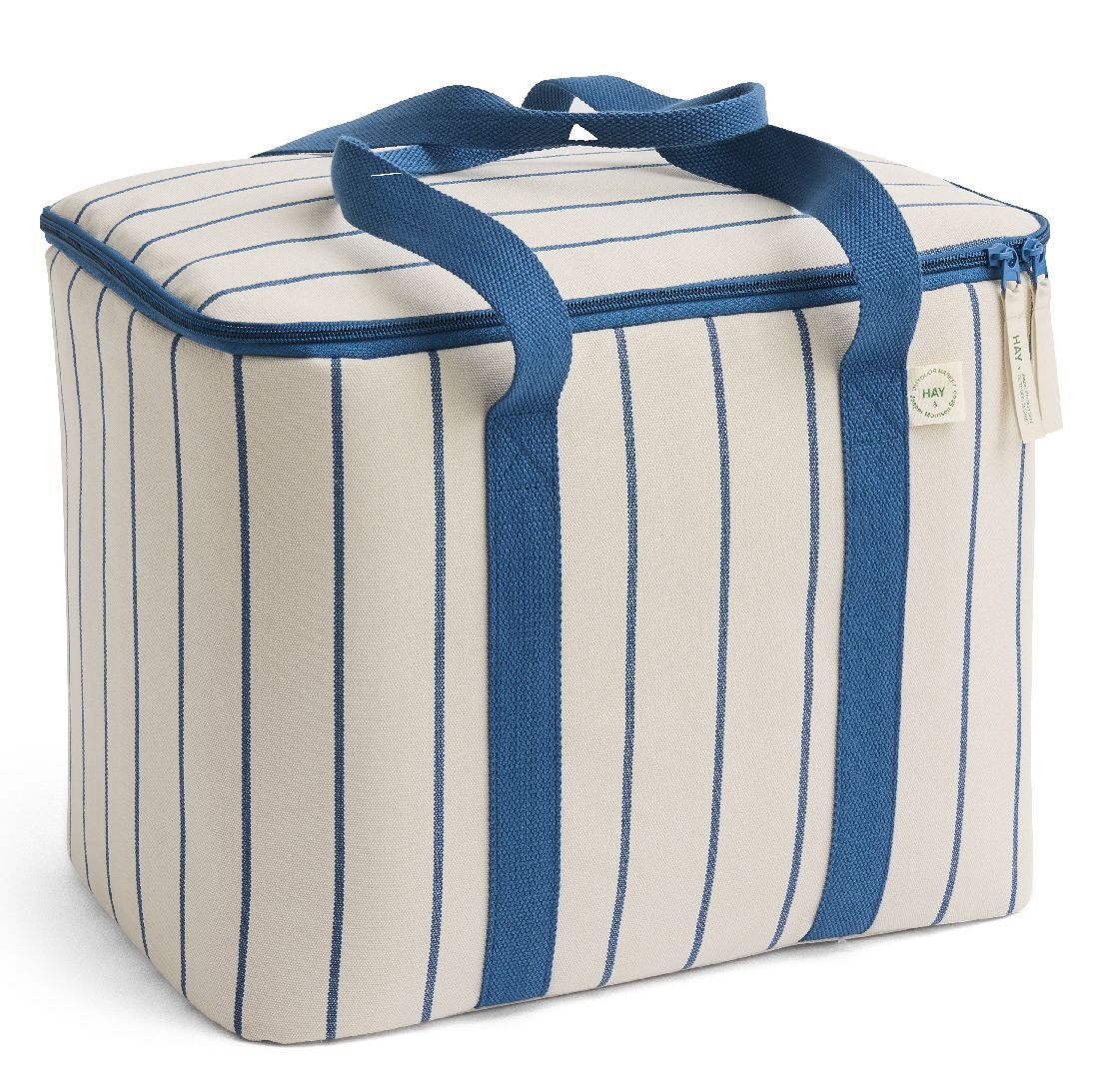 Sac isotherme de marché extérieur  beige à rayures bleues couleur Hay