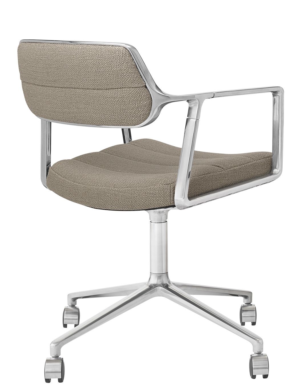 Vipp 453 / Vipp453 chaise pivotante Swivel Chair Vipp Dark sand textile / cadre en aluminium poli avec roulettes