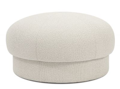Beiger Uno Pouf Hocker von Design House Stockholm, runder Sitzhocker aus Stoff, modernes Wohnaccessoire.