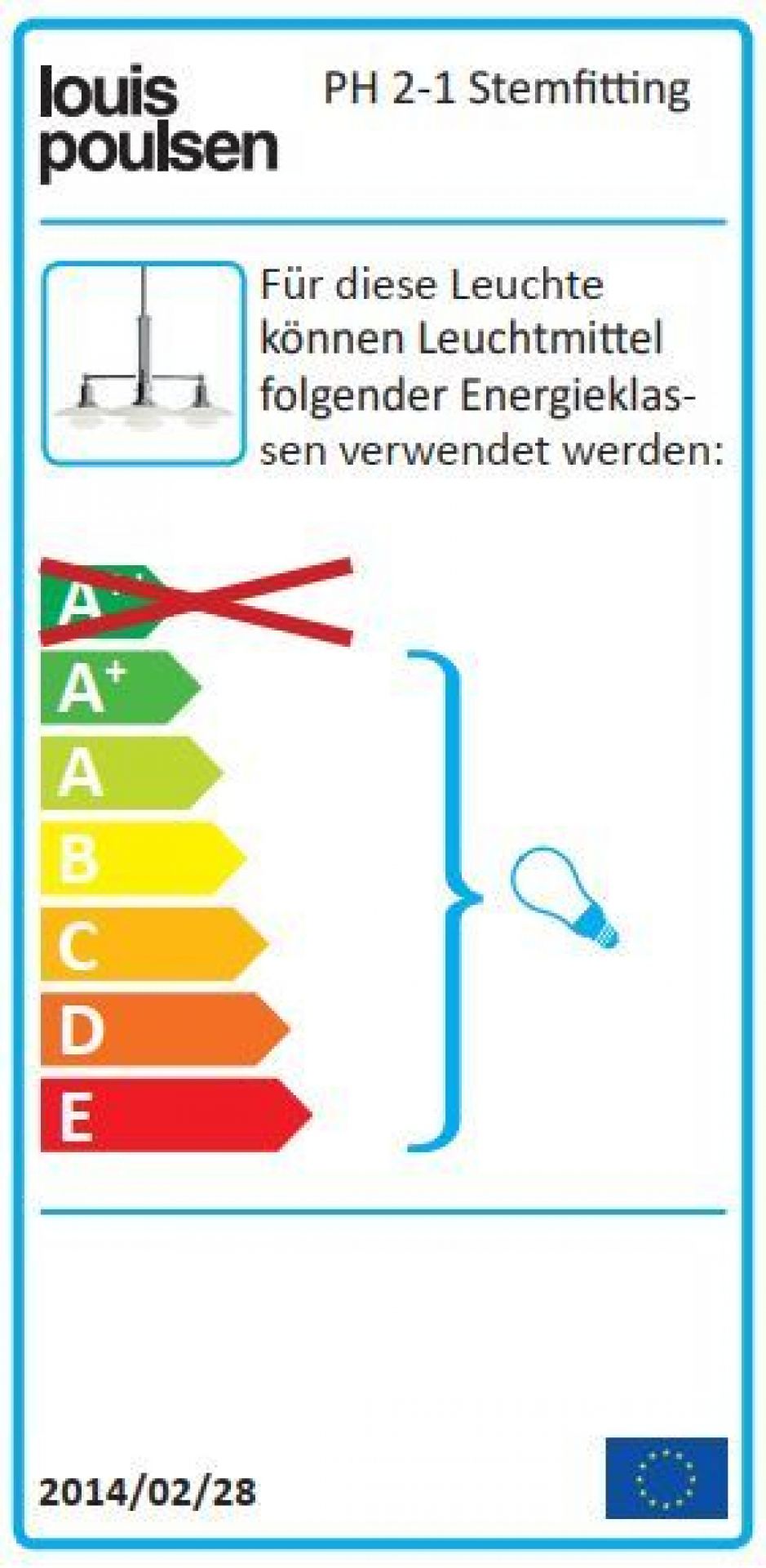 PH 2/1 Stem Fitting lumière pendante Louis Poulsen
