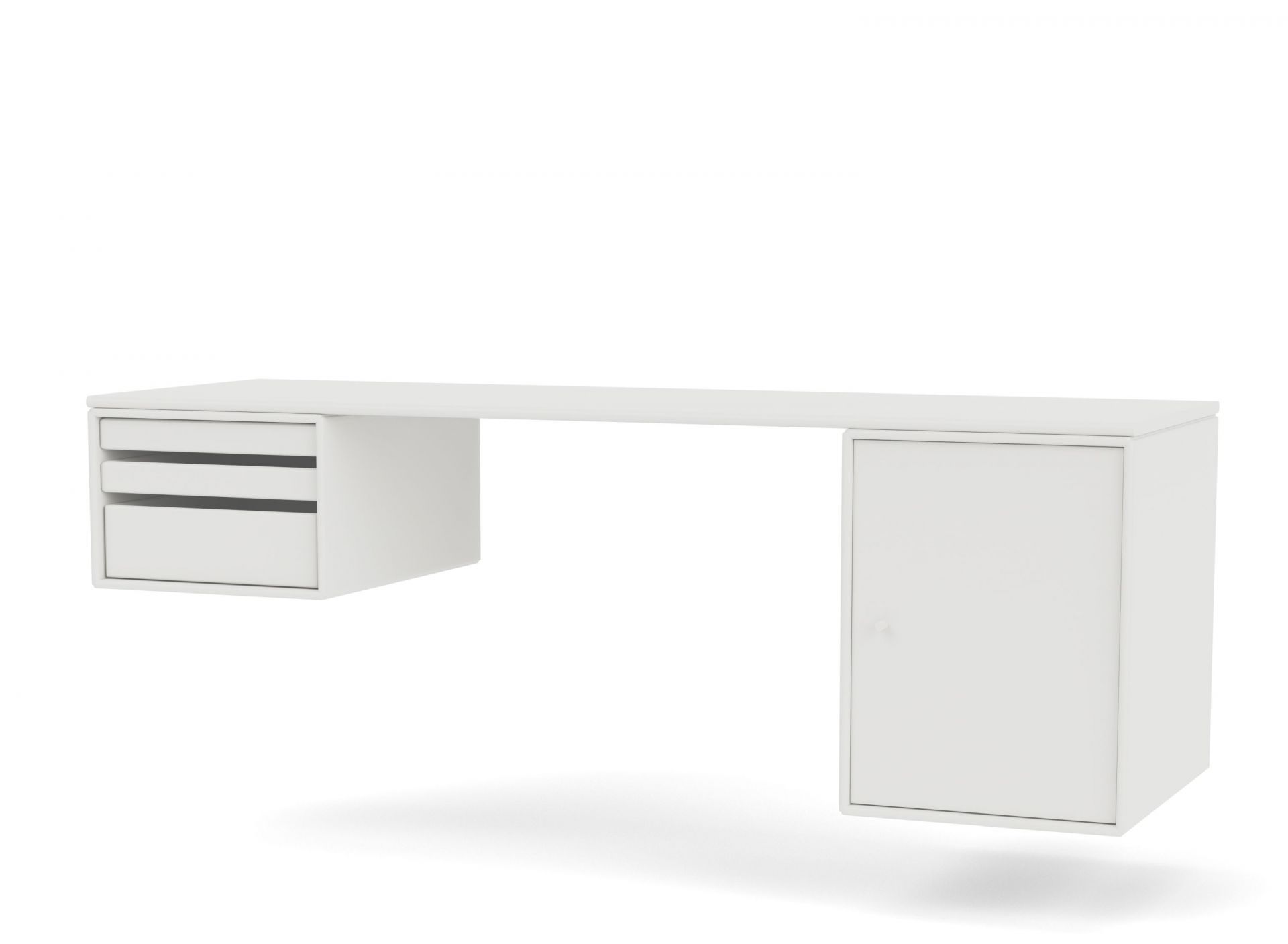 WORKSHOP Schreibtisch Weiß Montana mit Schubladen und Schranktür, modernes Design für Büro und Arbeitszimmer.