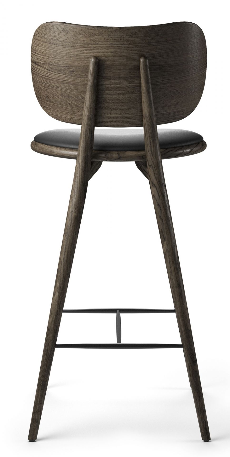 Rückansicht des grauen High Stool Barhockers Mater Sirka mit schwarzem Sitz und Fußstütze.