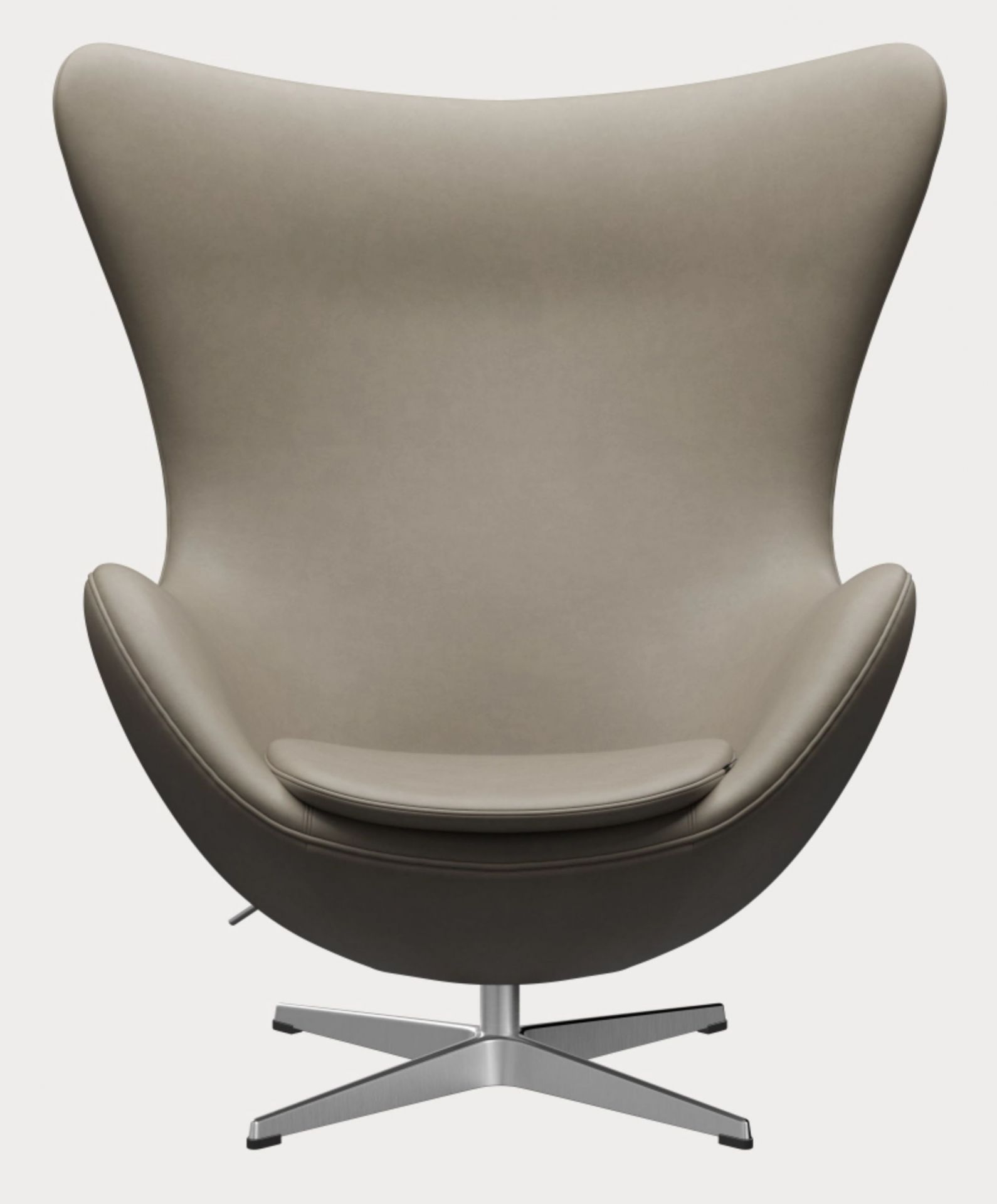 Egg Chair von Fritz Hansen in hellgrauem Leder mit silberfarbenem Fußkreuz.