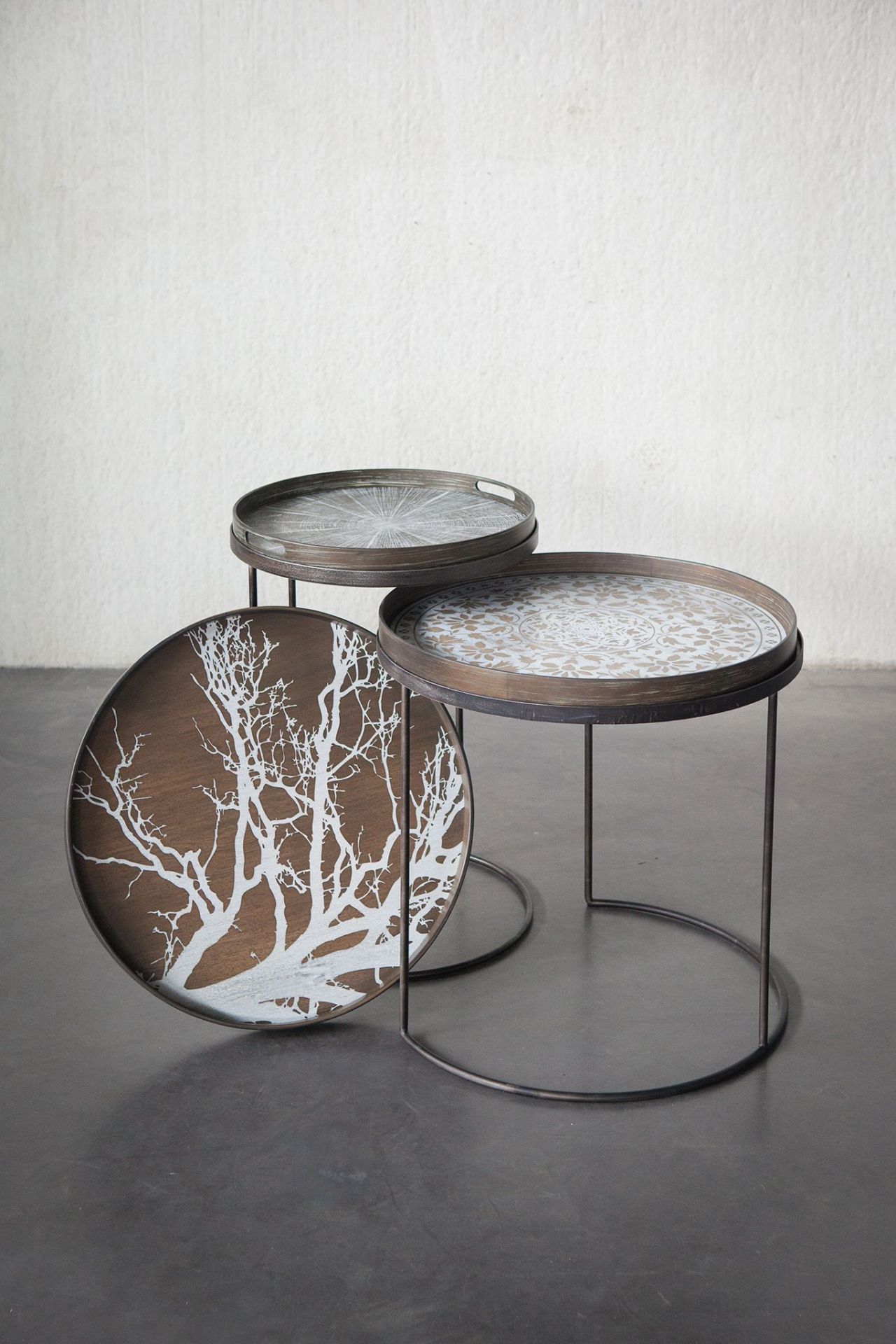 Set de 2 tables d'appoint Noir Rond S/L Ethnicraft 