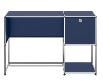 USM Haller Bureau Bleu acier QUICK SHIP USM Haller Schreibtisch in Stahlblau mit Ablage und Schublade, modernes Design für Büro und Arbeitszimmer.