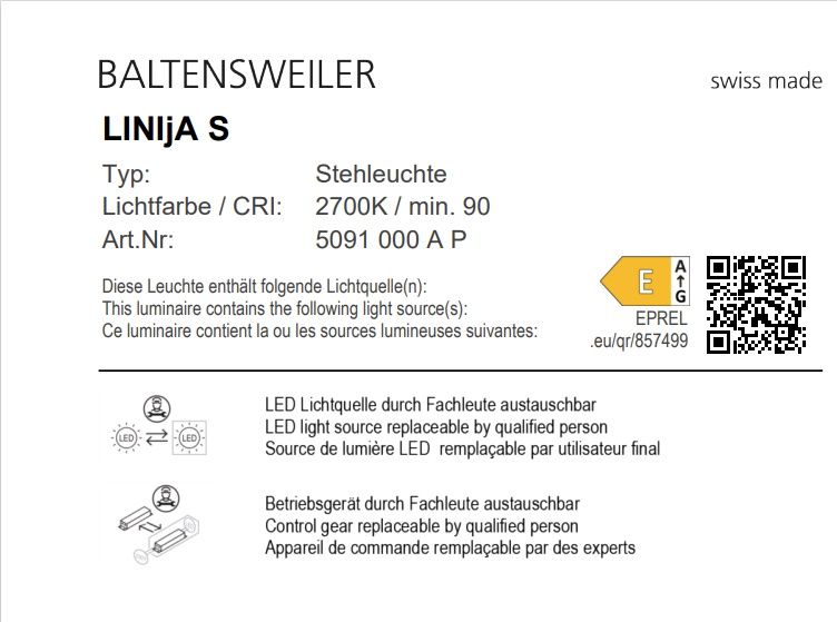  LINIjA S Lampadaire Baltensweiler