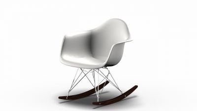 Eames Plastic Arm Rocking Chair chaise à bascule RAR Vitra Érable foncé - Chromé - blanc