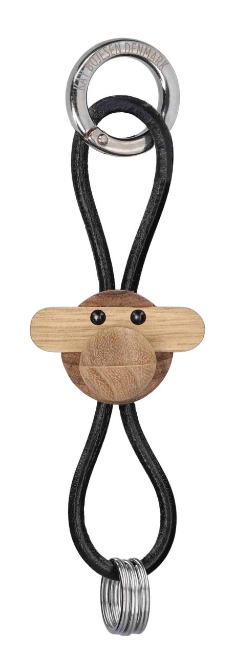 Singe porte-clés métal argenté avec cuir noir Kay Bojesen