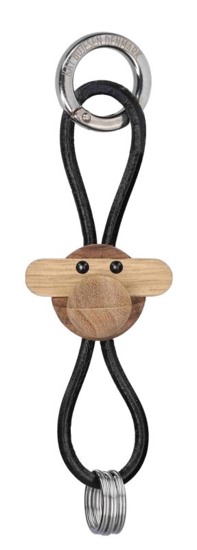 Singe porte-clés métal argenté avec cuir noir Kay Bojesen