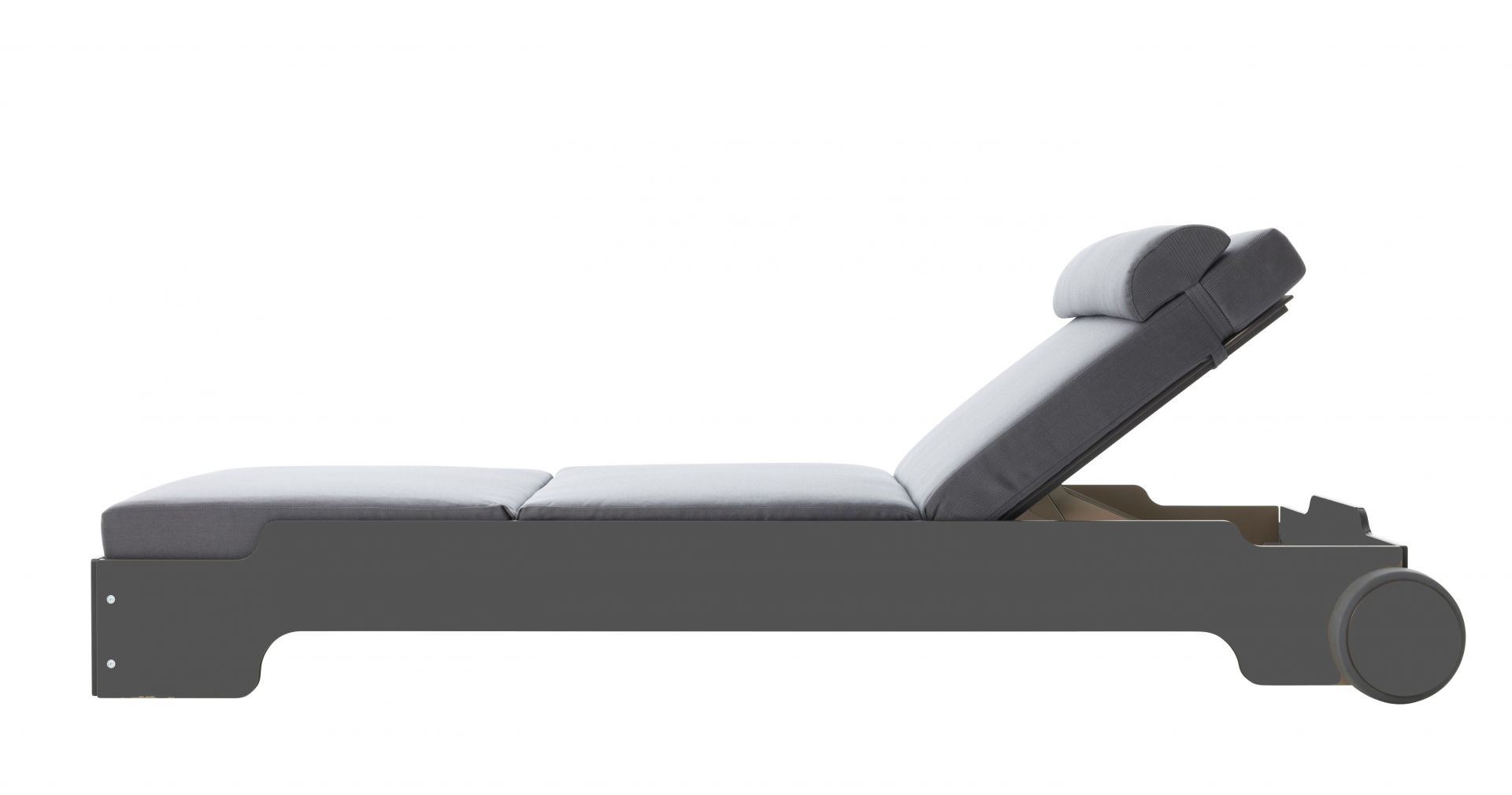 Chaise longue empilable Solara avec roues et coussin Outdoor Müller Möbelwerkstätten