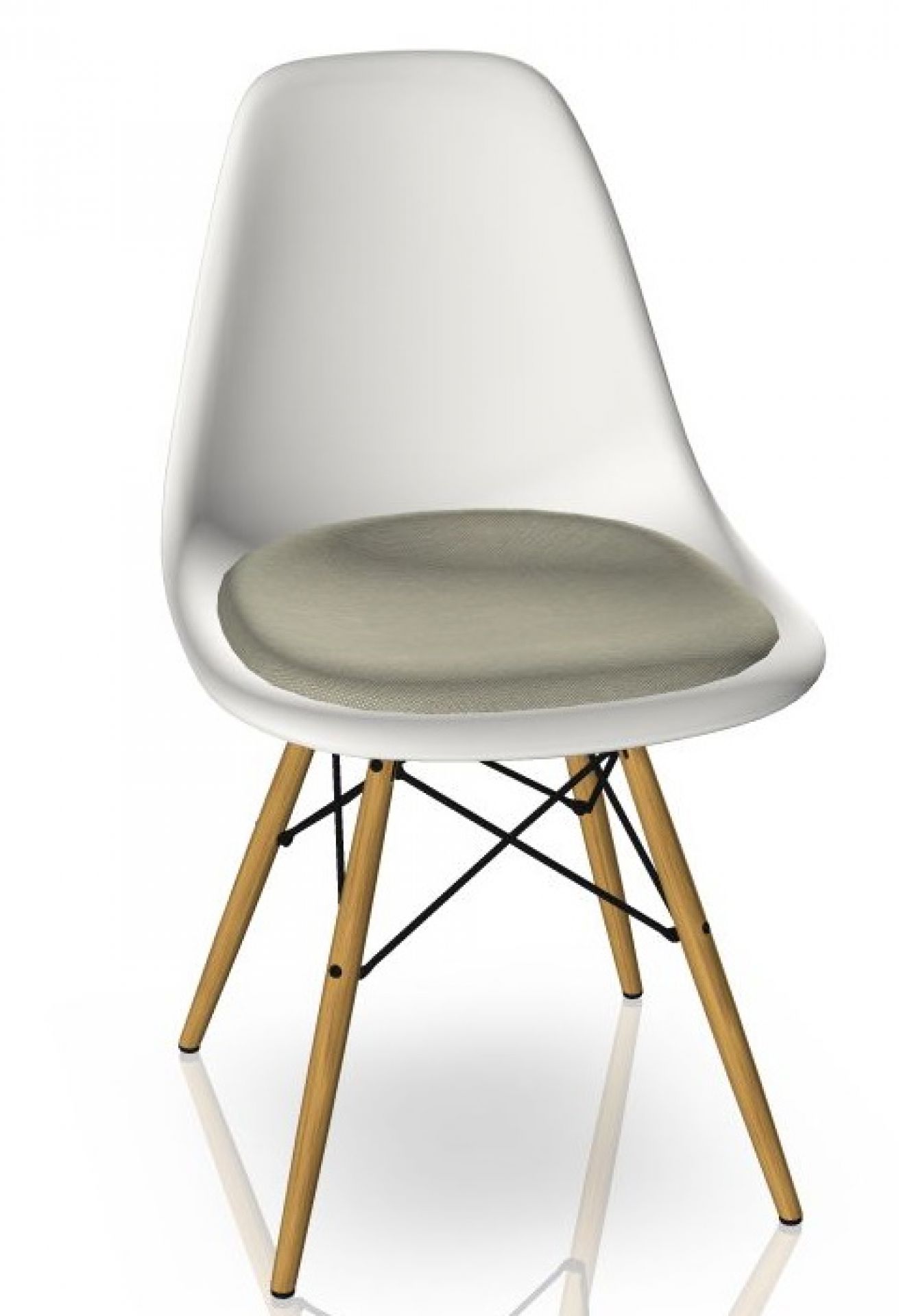 Eames Plastic Side Chair DSW avec assise rembourrée Vitra Érable jaunâtre, Hopsak gris chaud/ivoire, Blanc