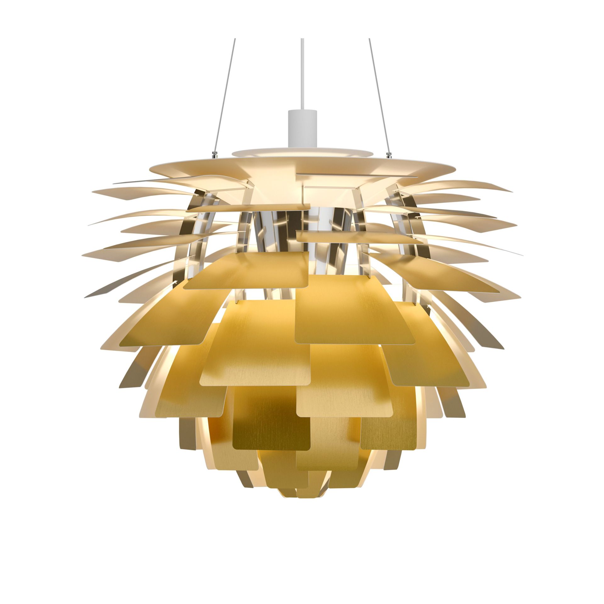 PH Artichoke Pendant lamp Lampe de suspendue Louis Poulsen Goldene PH Artichoke Pendelleuchte von Louis Poulsen, moderne Designerlampe für stilvolle Innenräume.