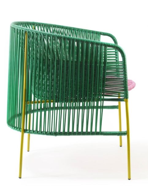 Caribe Lounge Chair Fauteuil d'extérieur ames Vert émeraude / Rose chewing-gum / Jaune curry