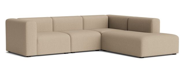 Mags Sofa Eckkombination in warmgrauem Stoff, modernes Design Sofa mit Armlehne rechts.