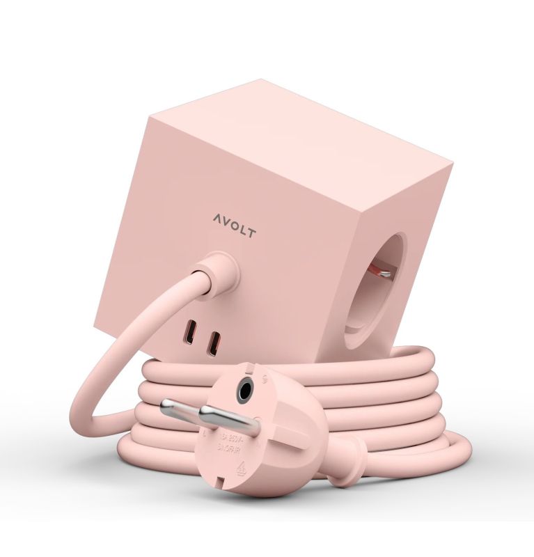 Avolt Cube de prises avec USB C dfp Design Pink