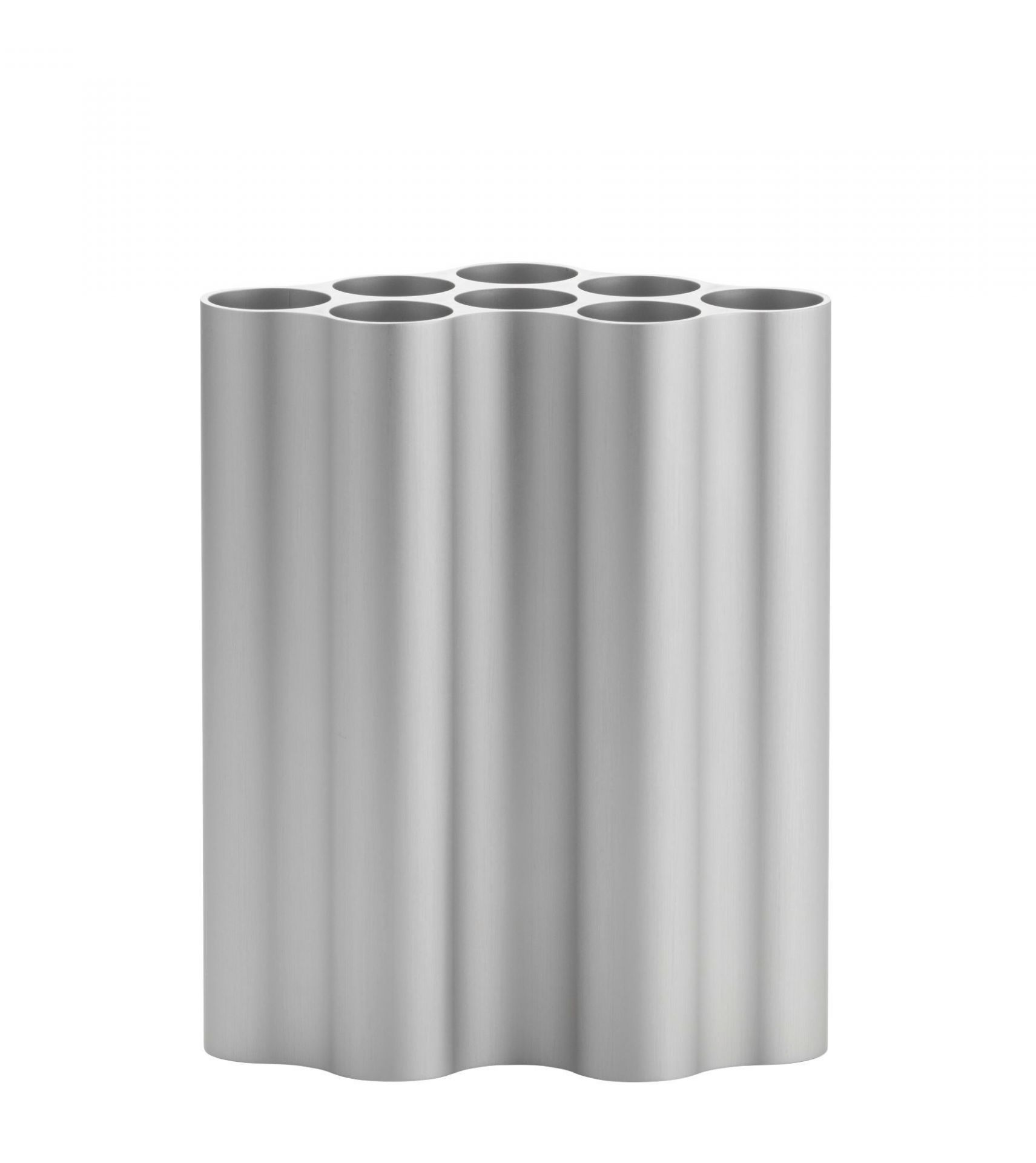Hellsilberne Nuage Vase mit wellenförmiger Oberfläche und mehreren Öffnungen für Blumen. Dekorative Designervase.