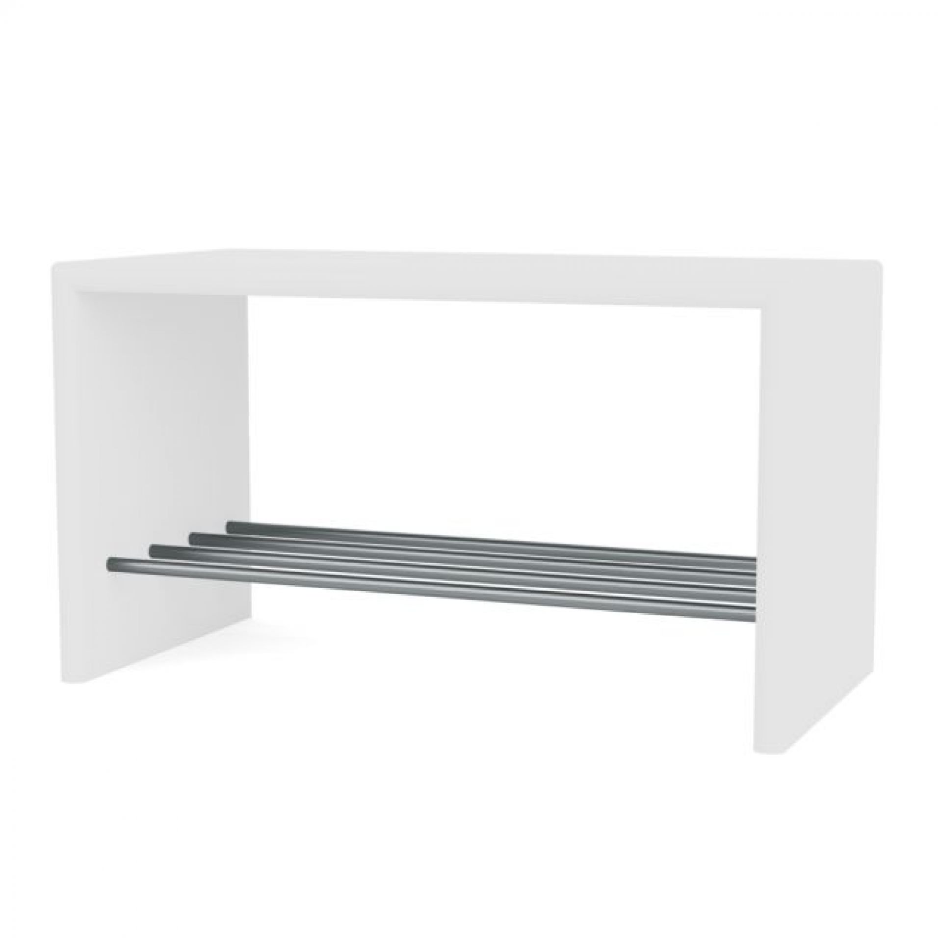 Banc de chaussures  80 cm New White Montana Weiße Schuhbank mit drei Metallstangen zur Schuhaufbewahrung. Montana Schuhbank für Flur und Eingangsbereich.