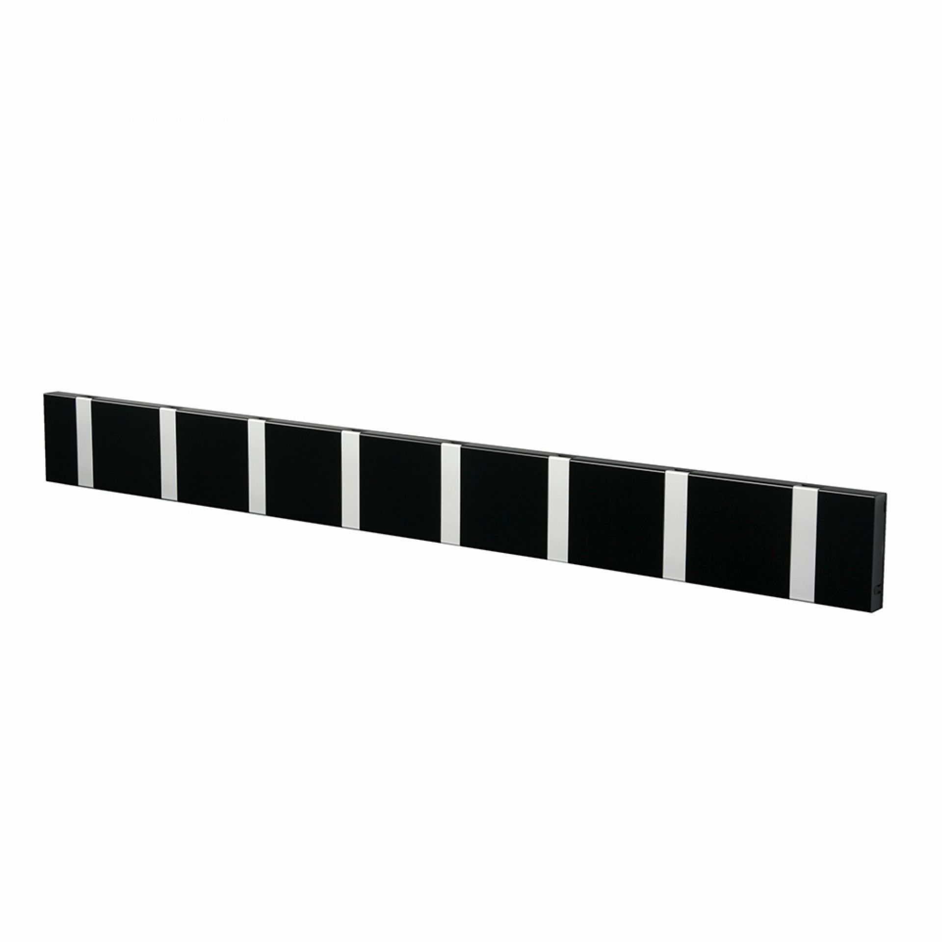 Knax Wandgarderobe schwarz mit 8 Haken, waagerechte Ausrichtung, moderne Garderobenleiste für Flur und Diele.