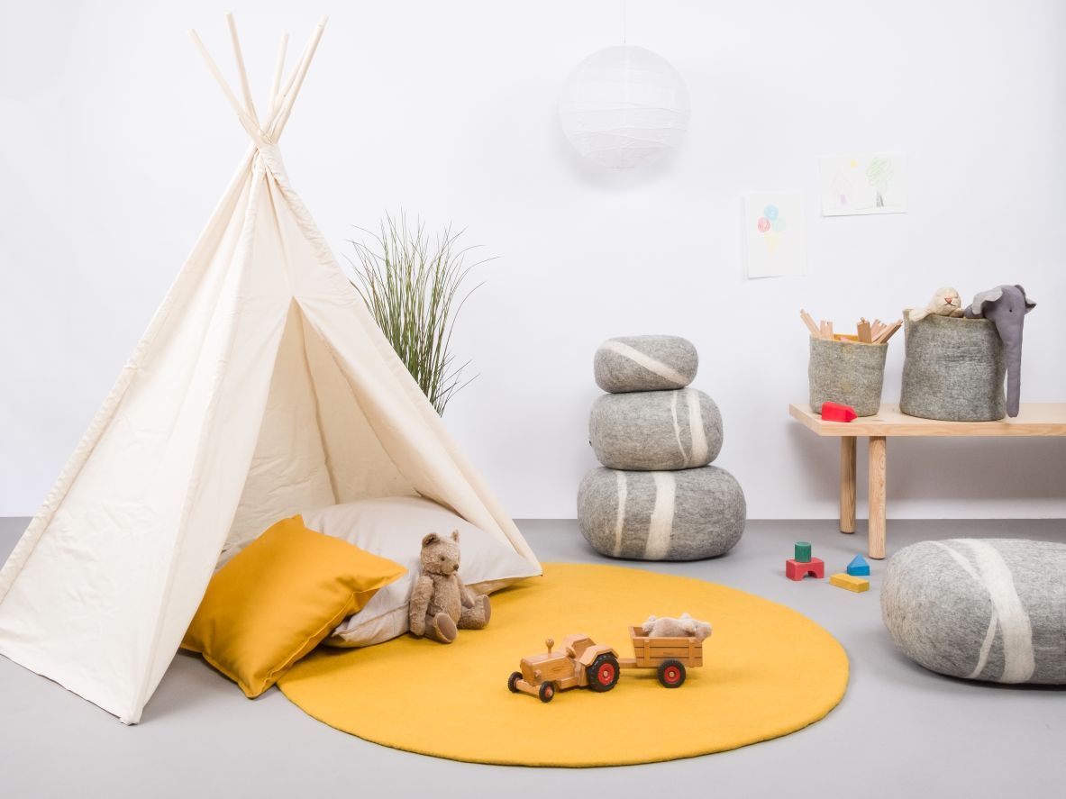 Mono Rond Tapis en feutre Ø 160 cm myfelt Klara (jaune moutarde)
