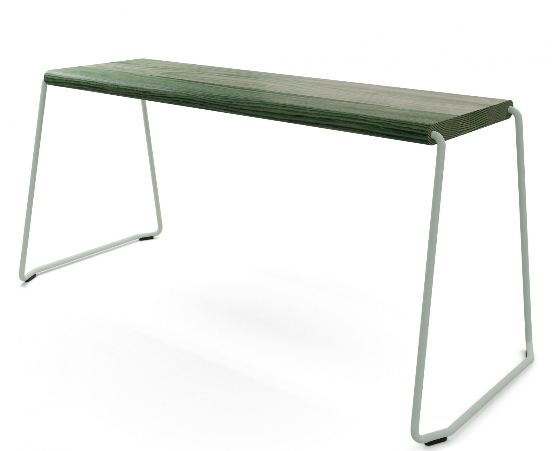 D:004 Banc Vert Forêt Fuchs & Habicht Waldgrüne Bank D:004 Fuchs & Habicht mit hellem Metallgestell für den Innenbereich.