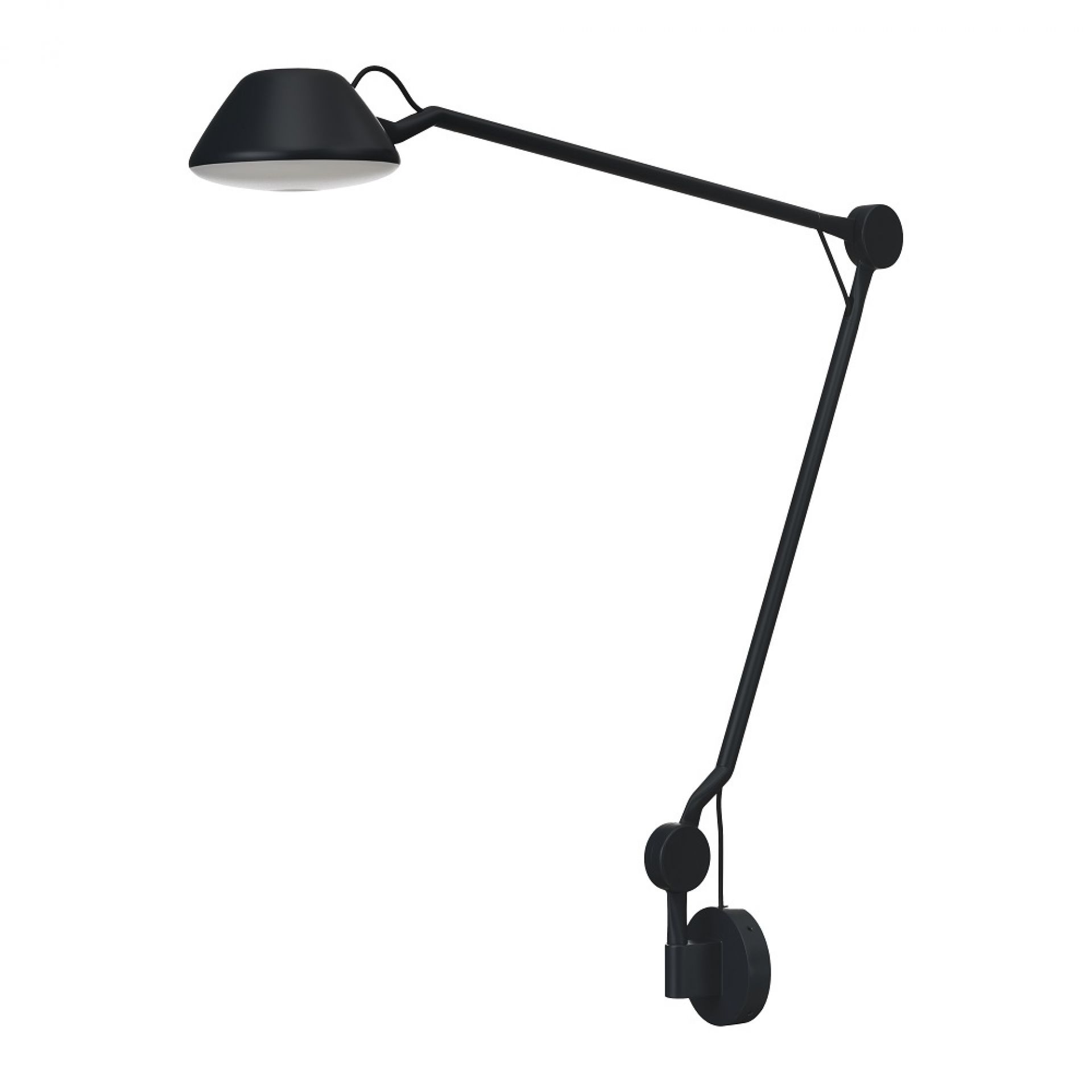 Schwarze AQ01 Wandleuchte von Fritz Hansen mit verstellbarem Arm und Kegelförmigem Lampenschirm.