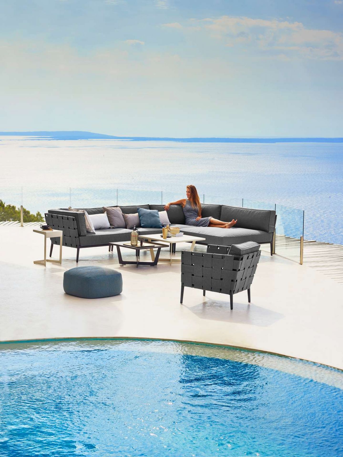 Conic Outdoor canapé modulable 2 places droite Cane-Line Gris clair