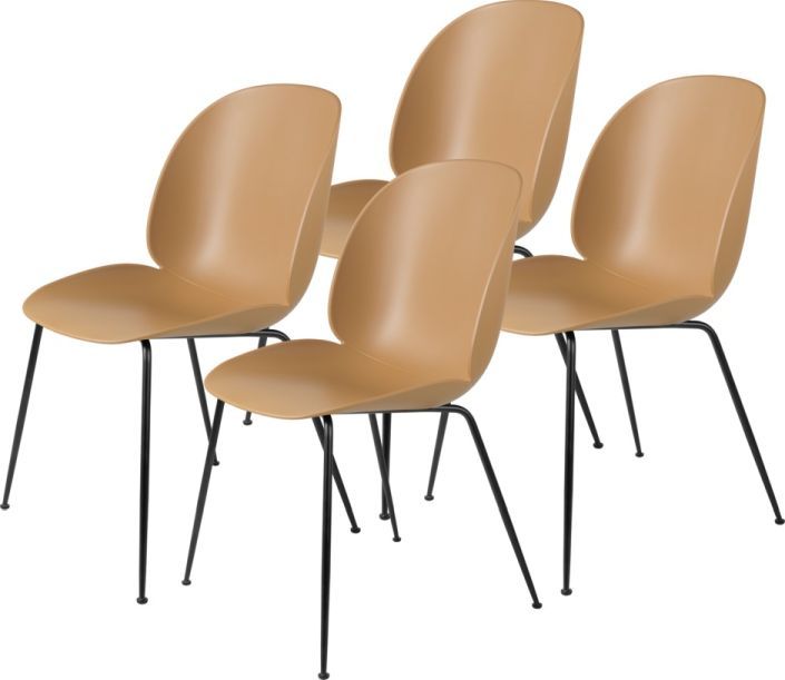 Beetle Chair Chaise de salle à manger Non rembourrée Amber Brown Noir set de 4 Gubi