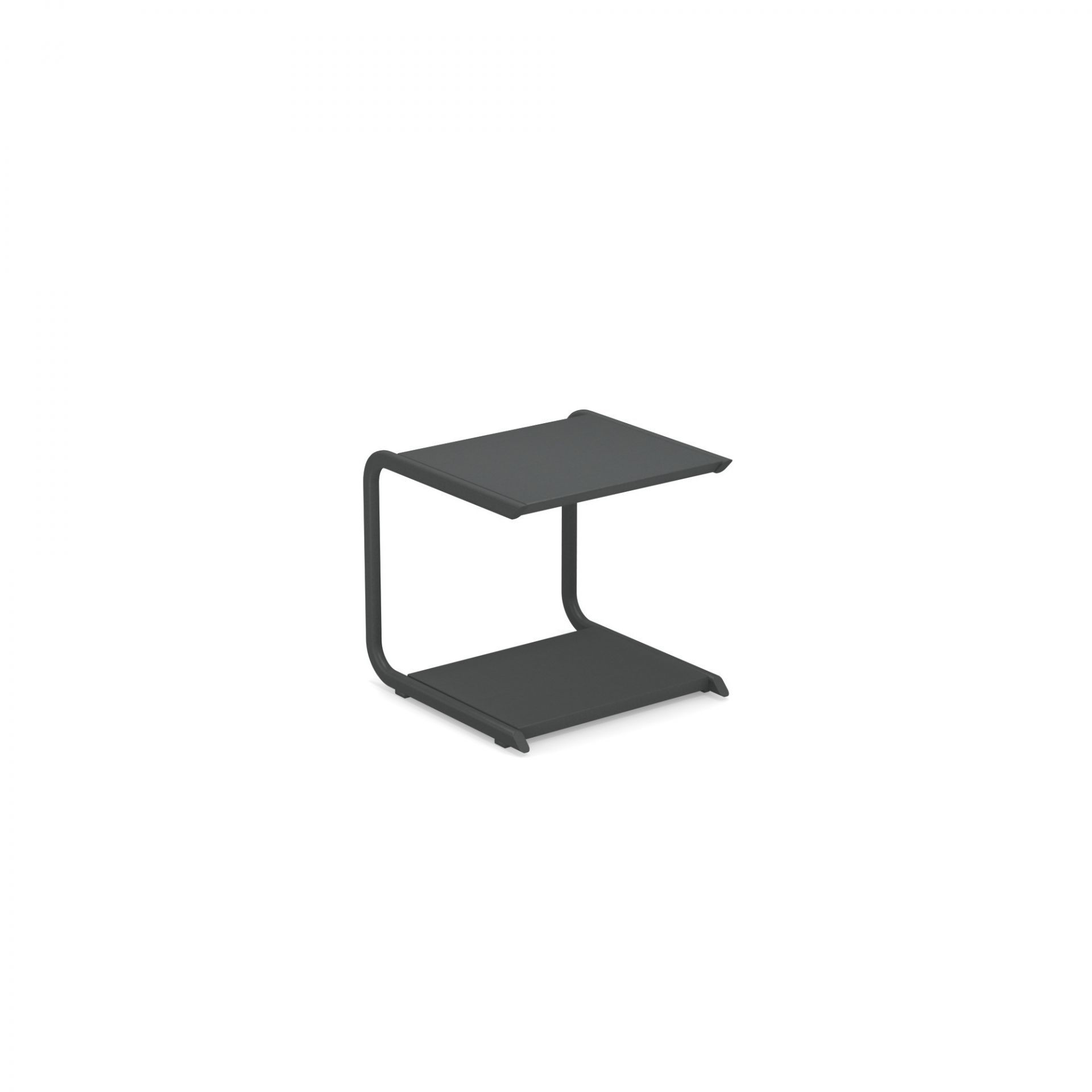 Holly Coffee Table Beistelltisch Emu in antikem Eisen, moderner Couchtisch mit zwei Ablageflächen.