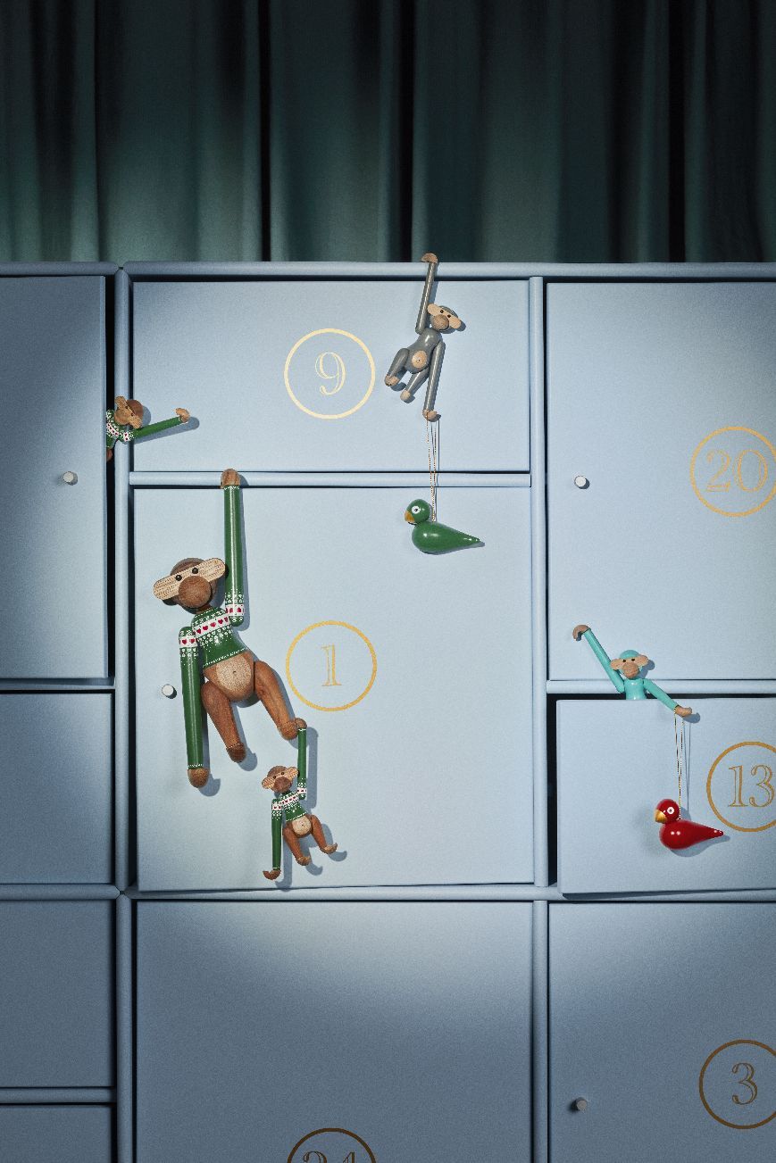 Figurine en bois de singe vert pull de Noël Kay Bojesen 