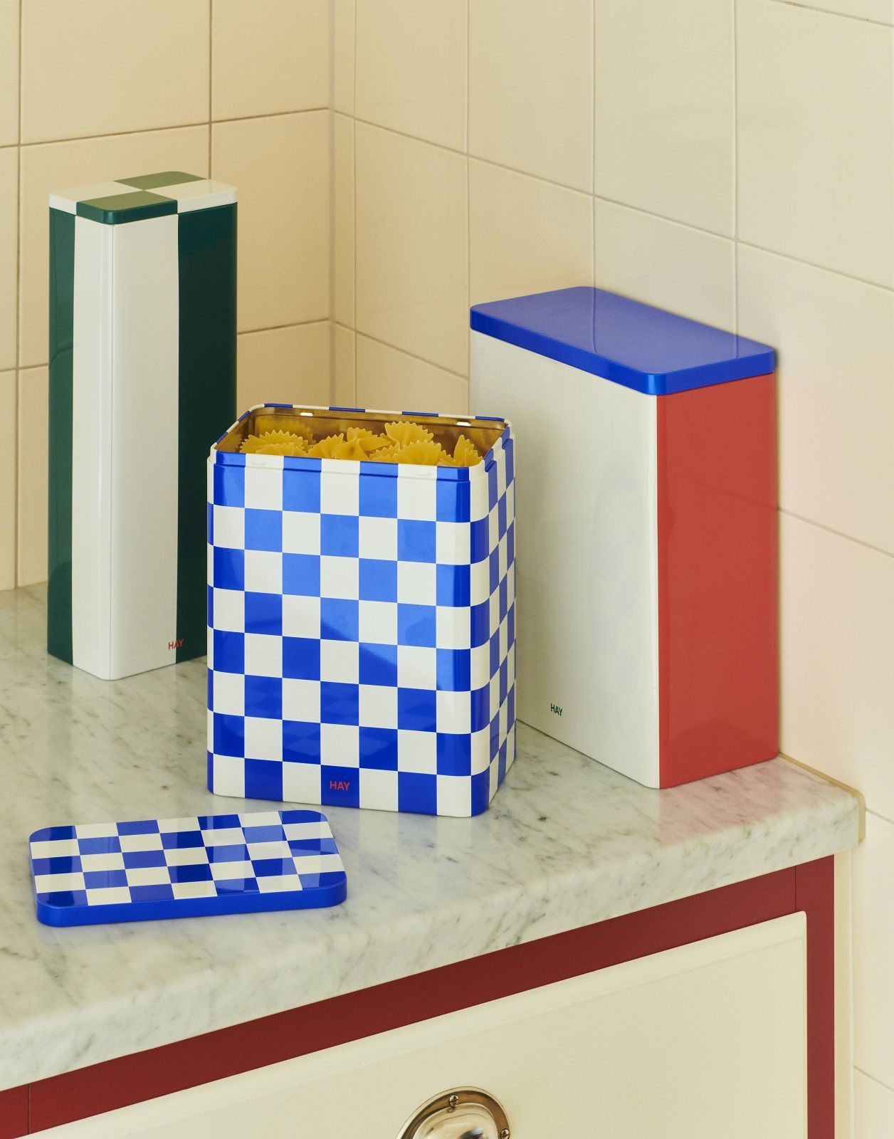 Tin Container Boîte de rangement bleue Hay