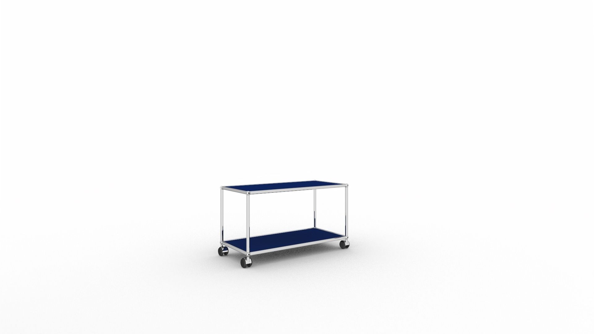 USM Haller TV Möbel enzianblau mit Rollen, modernes Designmöbel für Wohnzimmer und Büro.