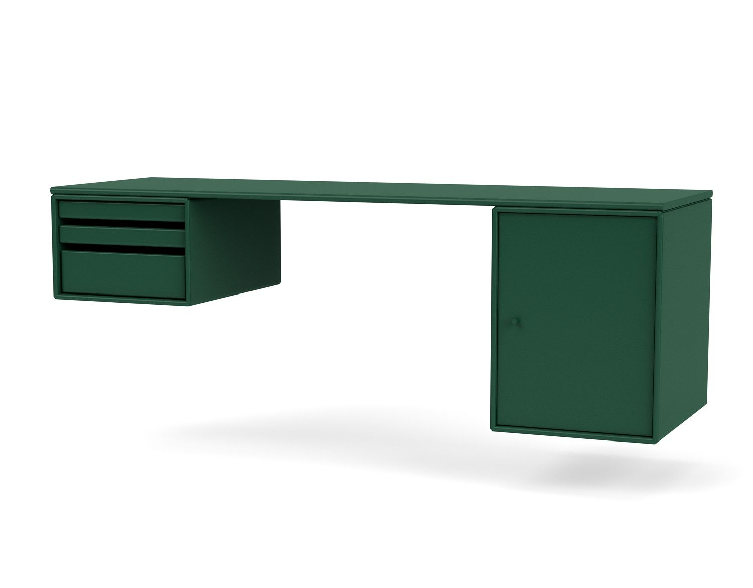 WORKSHOP Schreibtisch Montana in Grün mit Schubladen und Schrank für Büro oder Arbeitszimmer.