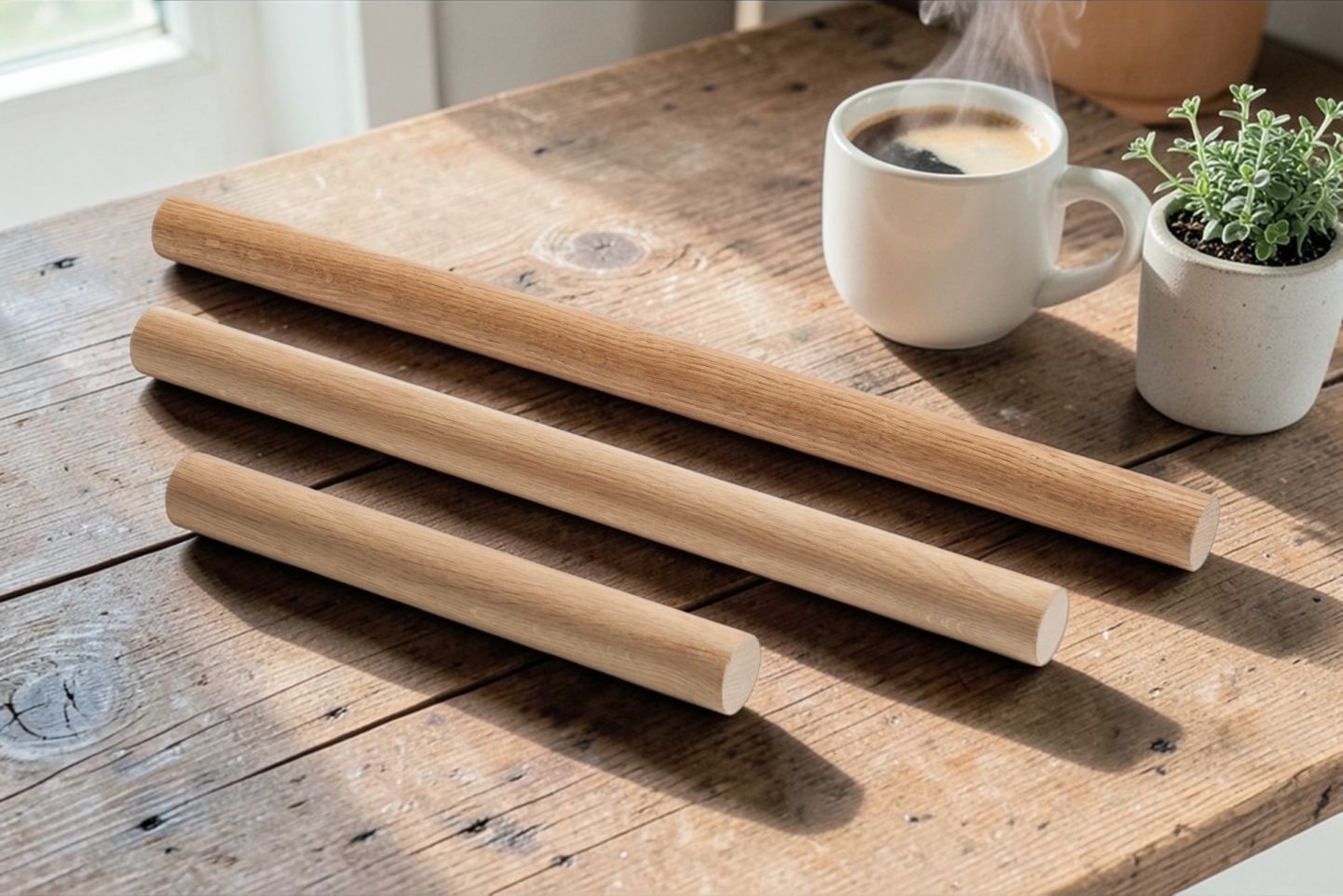 Rouleau à pâtisserie en bois de chêne 50 cm côte à côte