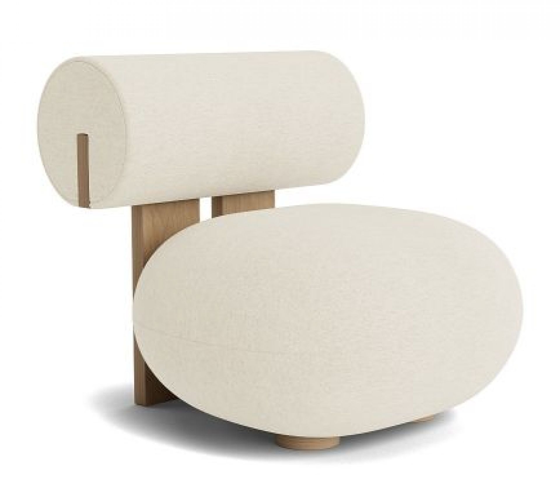 Hippo Lounge Sessel aus Eiche mit Bouclé-Bezug in Cremeweiß. Moderner Design Sessel.
