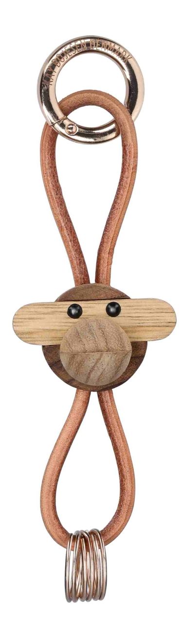 Singe porte-clés métal doré avec cuir naturel Kay Bojesen