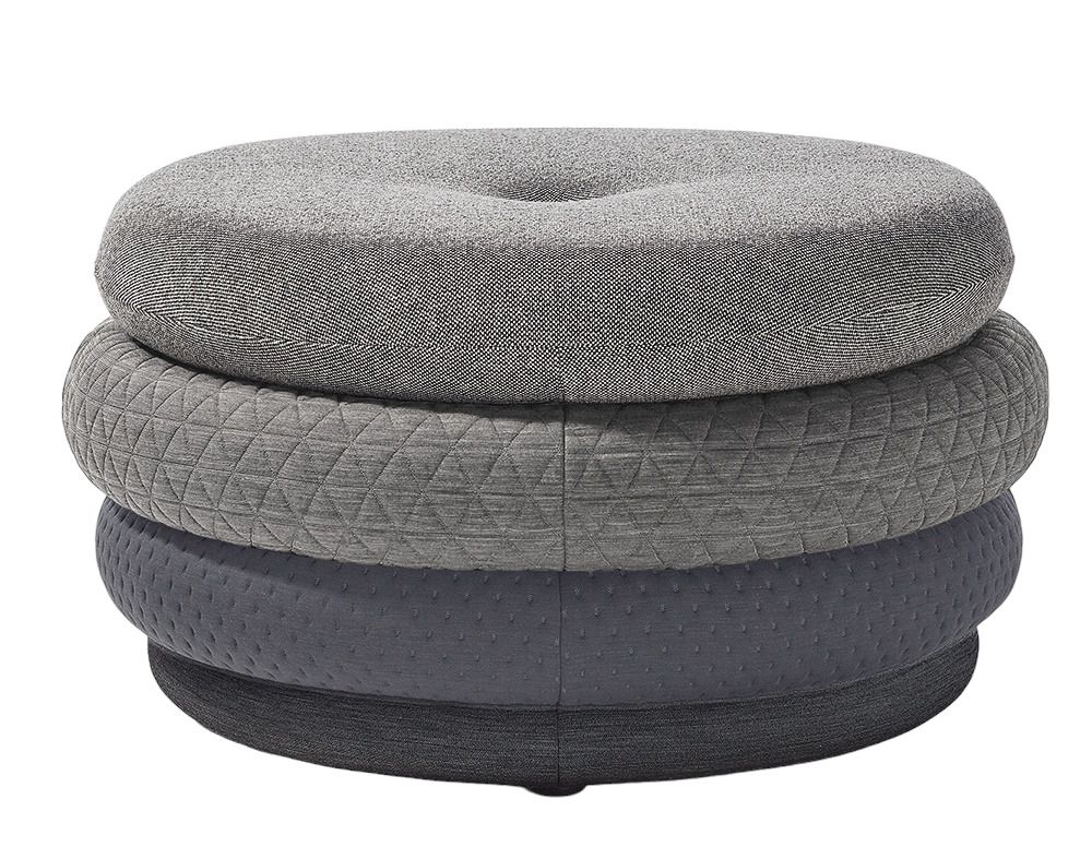 Grauer Fat Tom Pouf Hocker von Richard Lampert, bequemer Lounge Hocker ohne Beine.