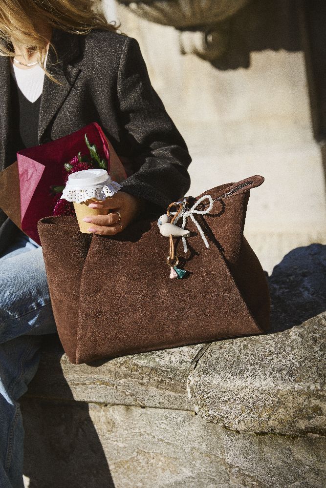Porte-clés Oiseau Beige Métal Doré et Cuir Naturel Kay Bojesen