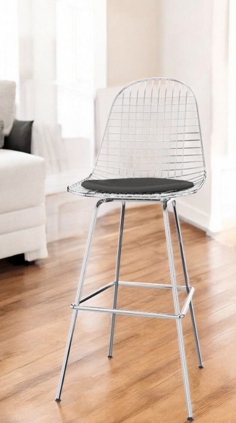 Eames Wire Bar Stool Tabouret de bar moyen avec coussin d'assise Vitra 