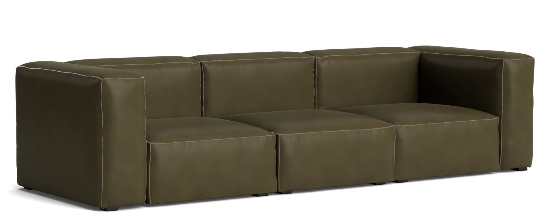 Mags Soft Sofa 3-Sitzer in Waldgrünem Leder mit beigen Ziernähten, modernes Design Sofa.