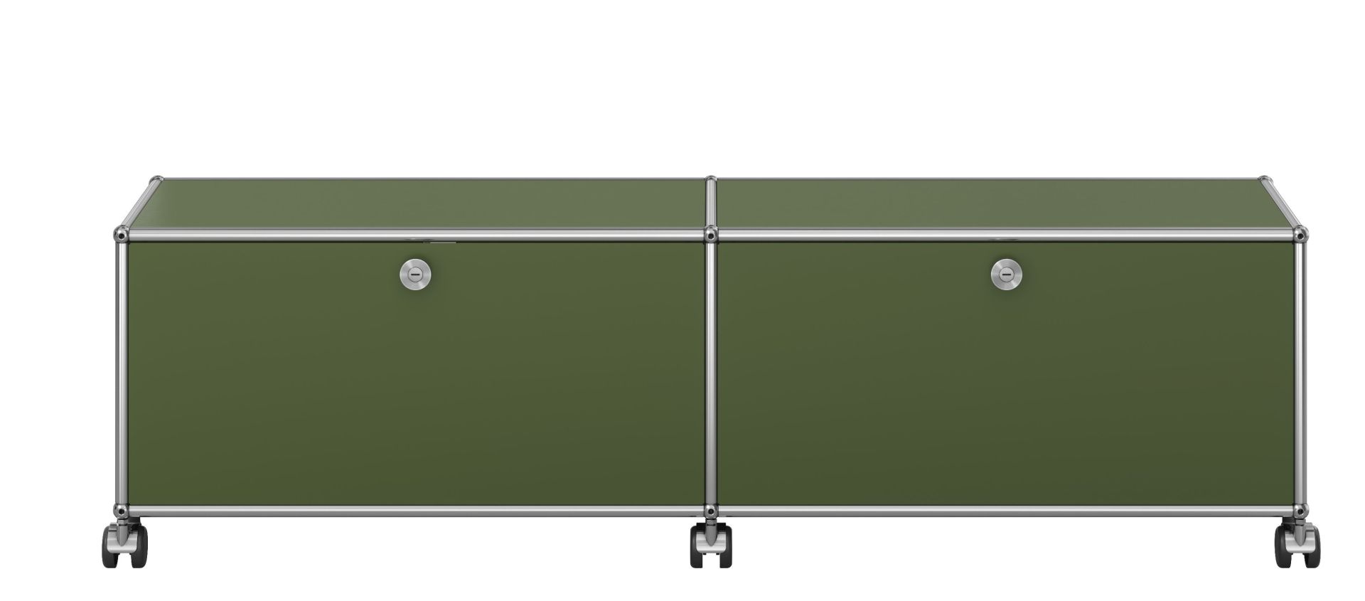 USM Haller Meuble TV/Hi-Fi bas M61 sur roulettes avec 2 portes à charnières Vert olive