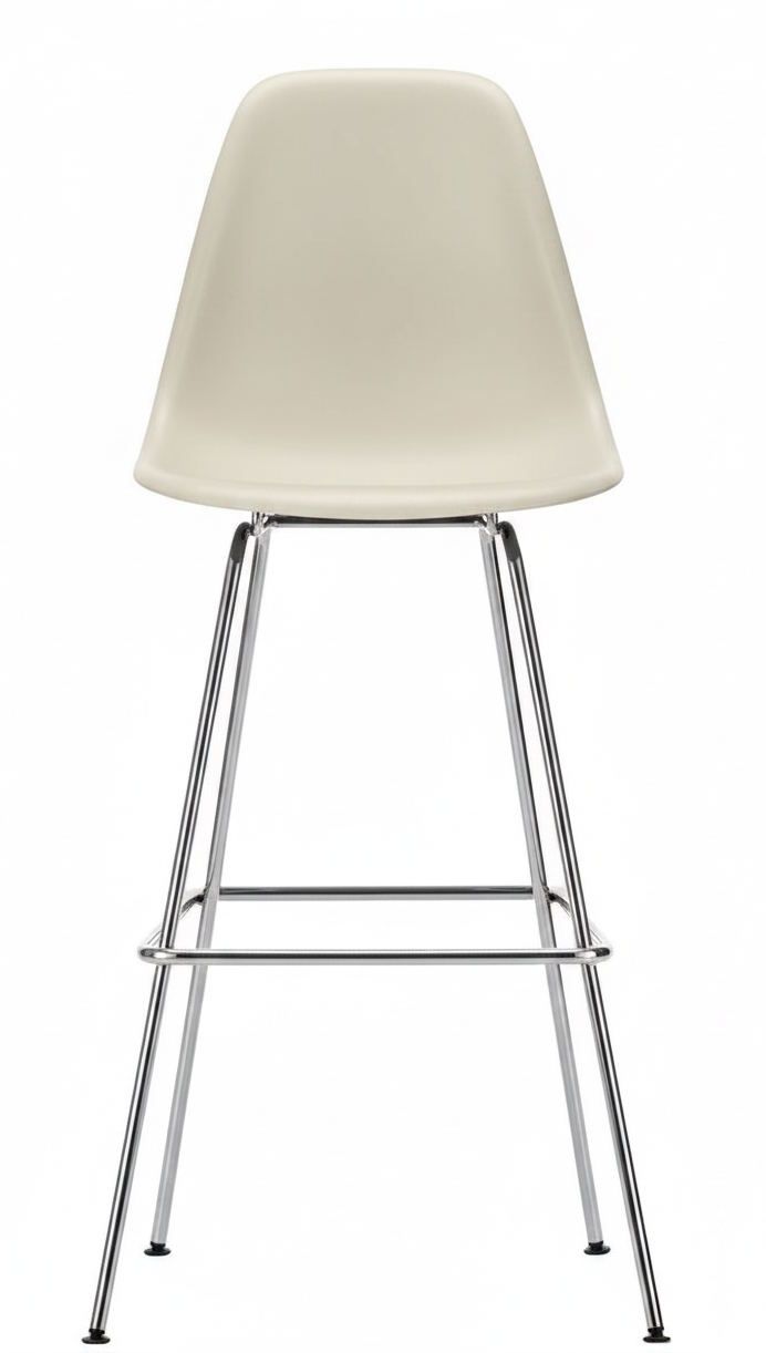 Tabouret de bar Eames en plastique, haut finition chrome galet/brillant Vitra OFFRE SPECIALE