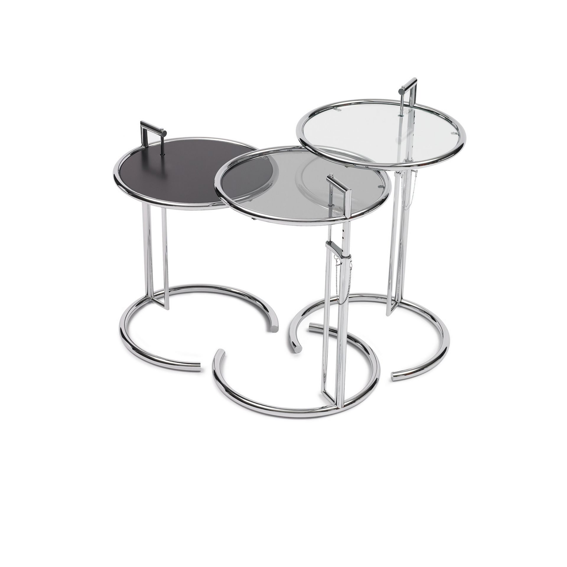 Adjustable Table E 1027 table d'appoint ClassiCon - QUICK SHIP Chromé - Parsol de verre gris