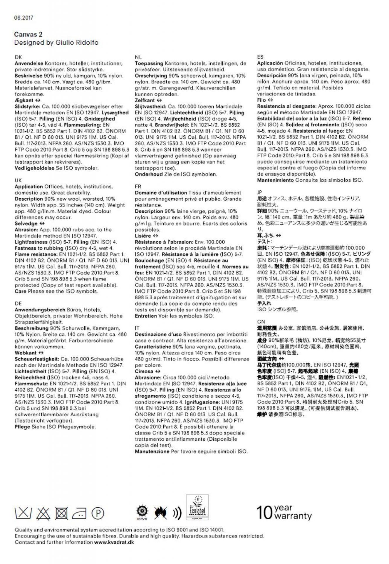 Carte échantillon Toile Kvadrat