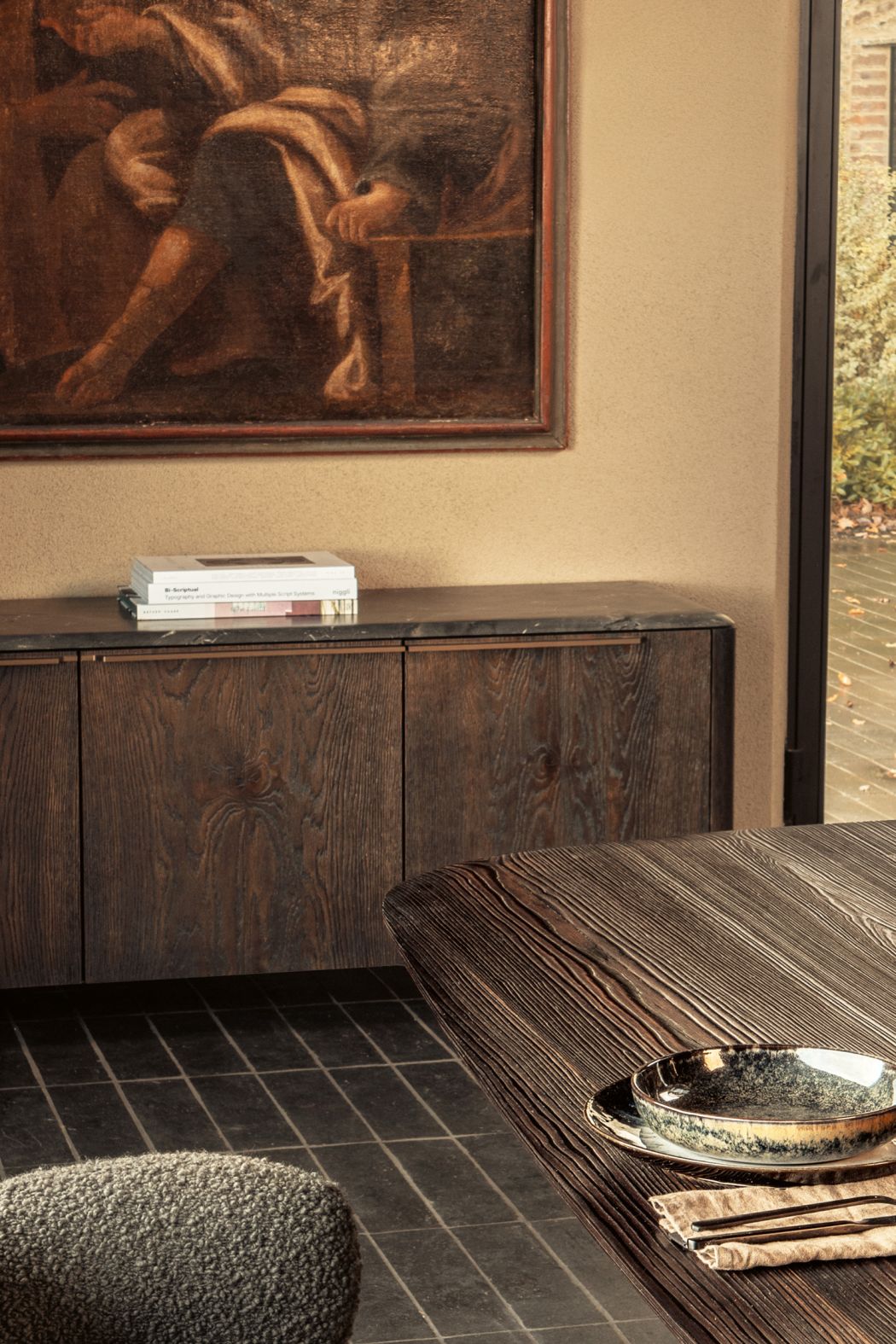 BC 11 Basket Sideboard 4 portes anthracite - Infinity, structure cuivre lasuré Janua