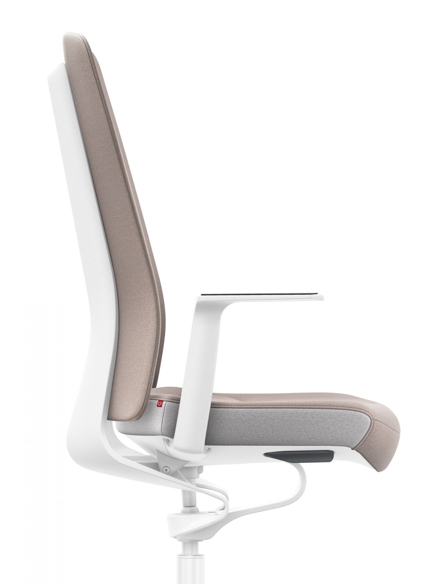 Seitenansicht Interstuhl Bürodrehstuhl Pure Edition Interior in Taupe, ergonomischer Arbeitsstuhl mit Armlehnen.